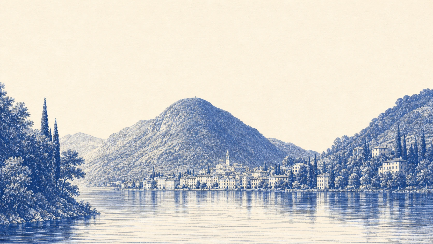 Cobalt engraving of Lugano infrastructure inside a protected perimeter